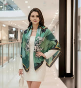 110x110 Seidentuch Seidenschal grün Asian Stil klassisch Y1